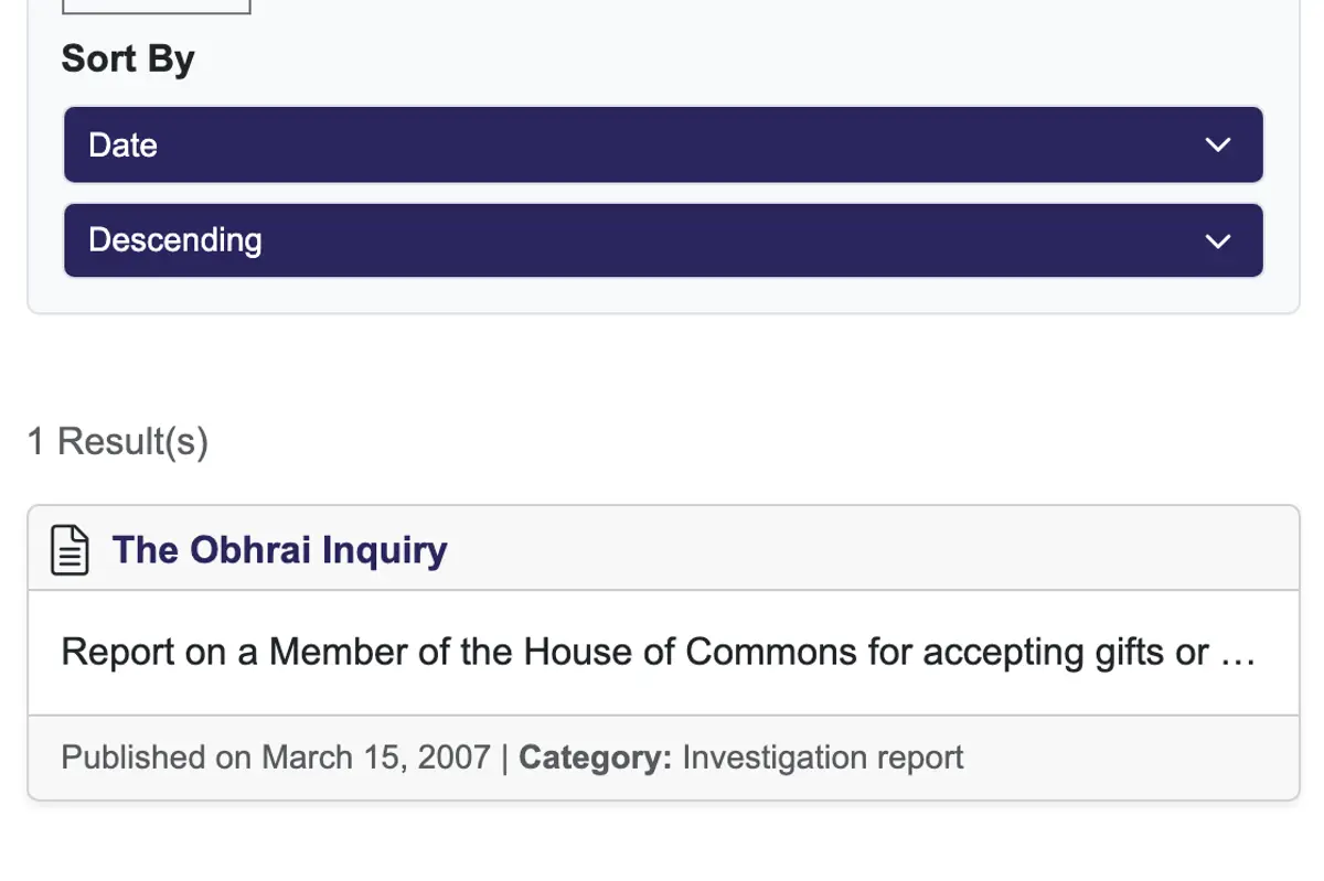 Ethics Commissioner investigation reports, results for “Anand”
