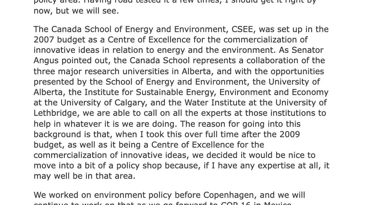 Standing Senate Committee on Energy, the Environment and Natural Resources, Issue 2, Evidence