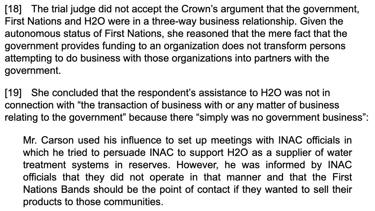 R. v. Carson, 2017 ONCA 142, para. 19. The marked words read: “simply was no government business”