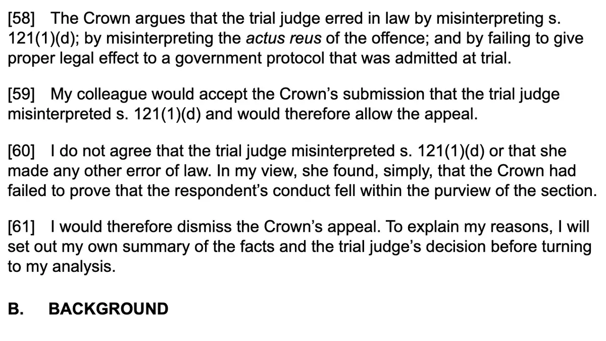 R. v. Carson, 2017 ONCA 142, paras. 60 and 61, Simmons J.A., dissenting. The marked passage is the one the caption describes.