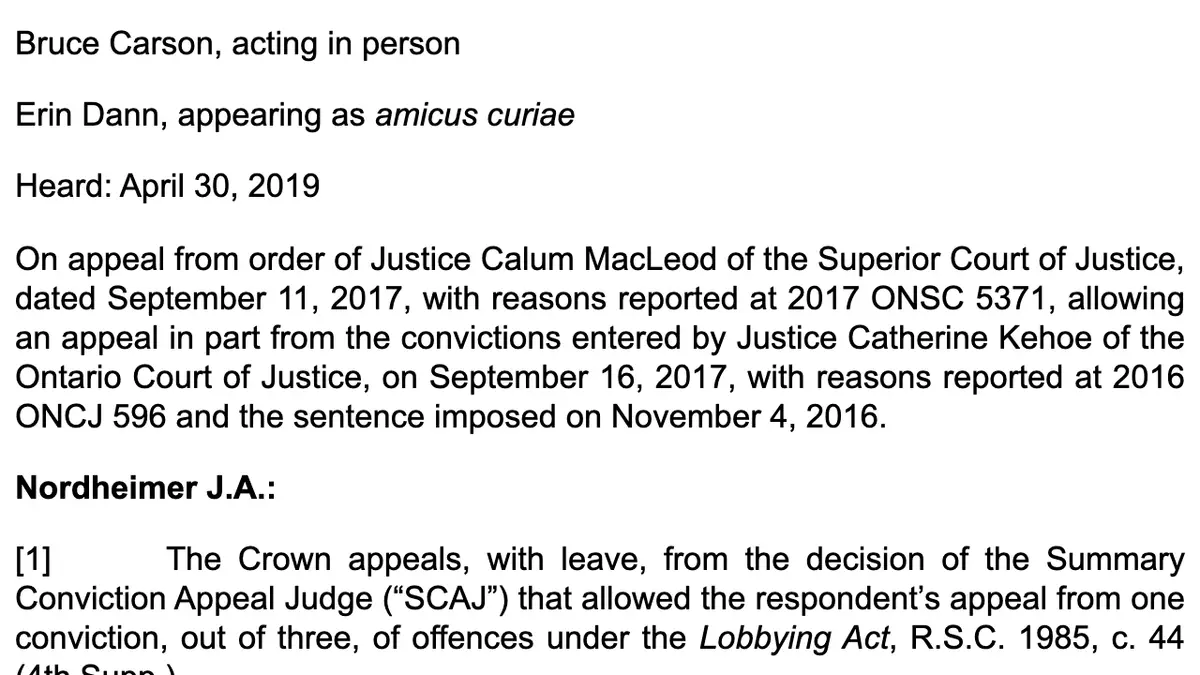 R. v. Carson, 2019 ONCA 396, heading. The marked passage is the one the caption describes.