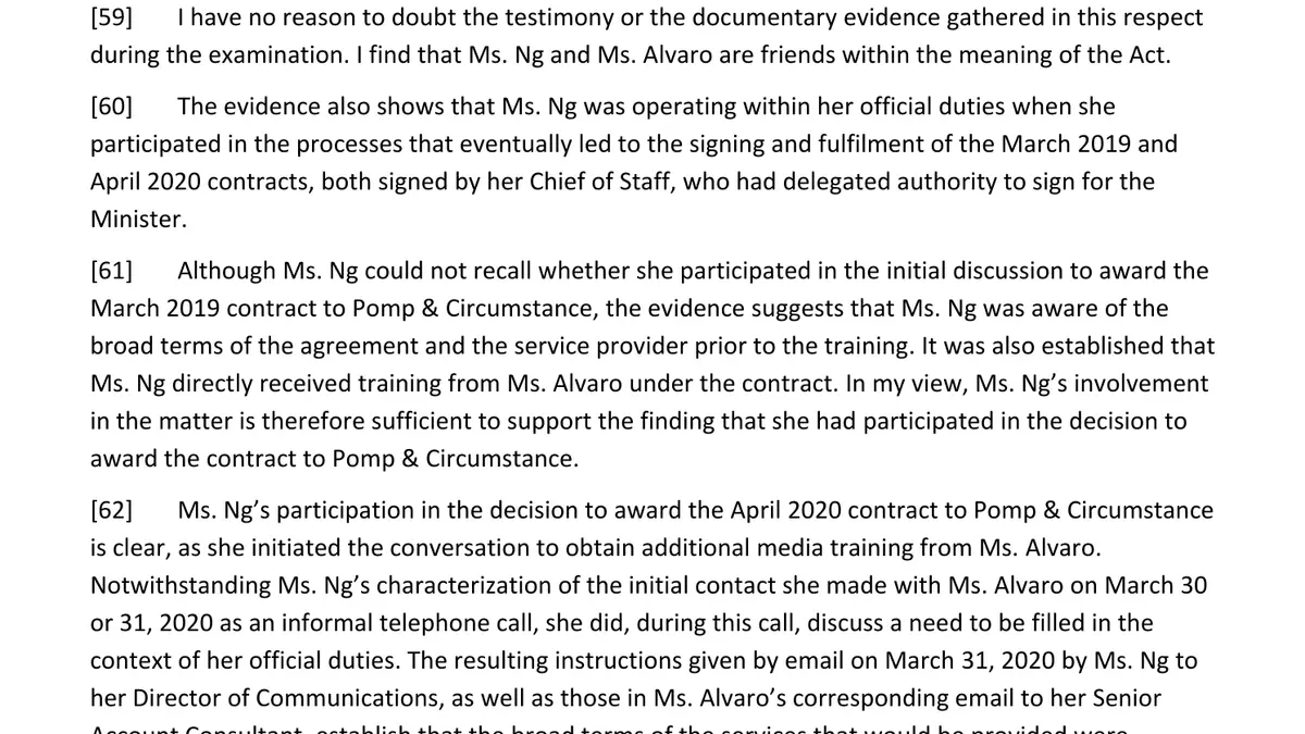 Ng Report, made under the Conflict of Interest Act