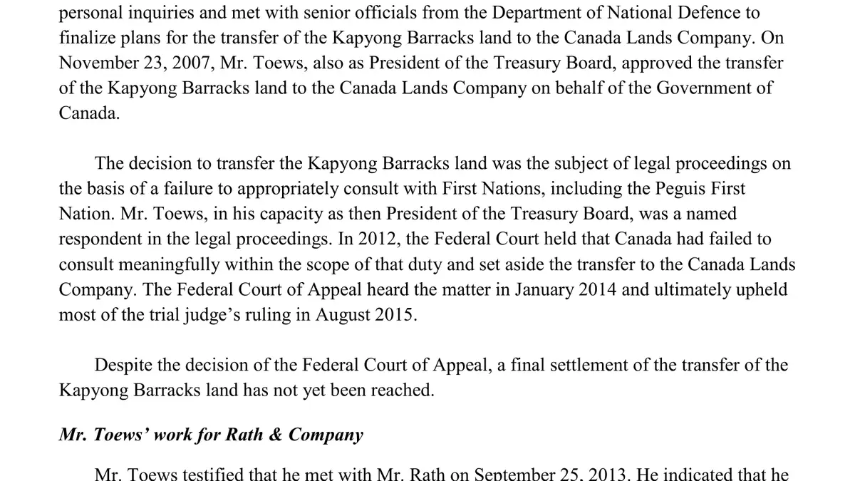 The Toews Report, made under the Conflict of Interest Act