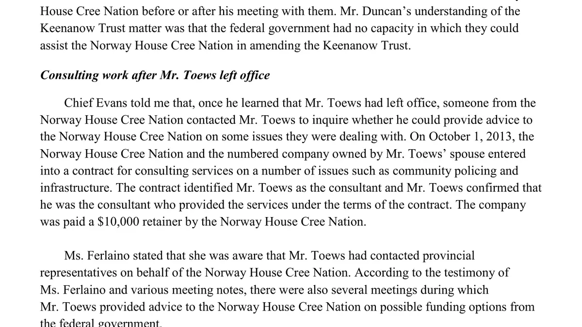 The Toews Report, made under the Conflict of Interest Act