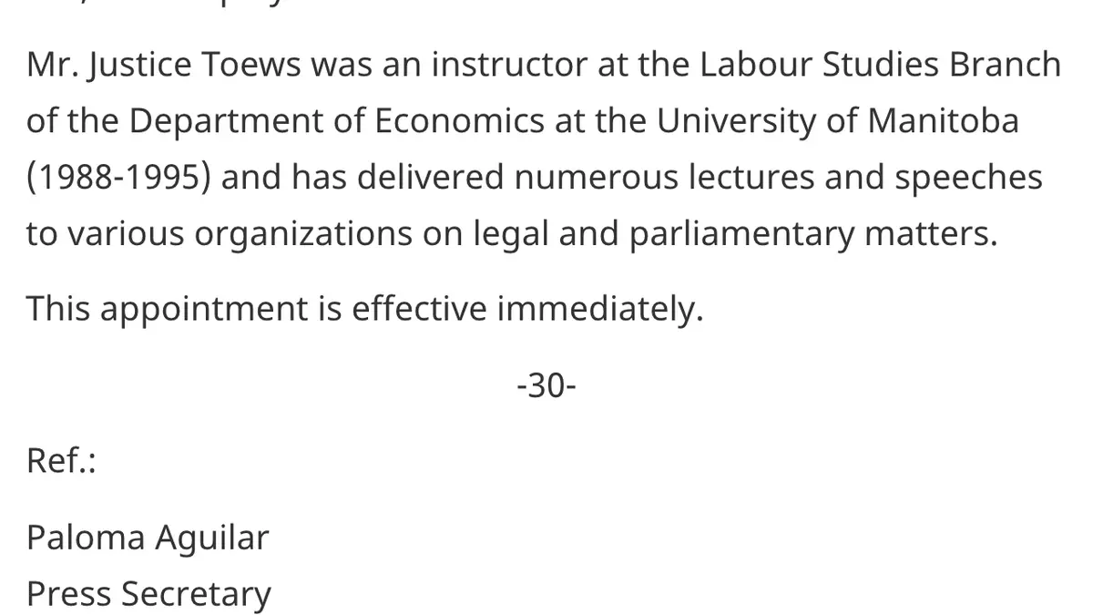 Manitoba judicial appointment announced