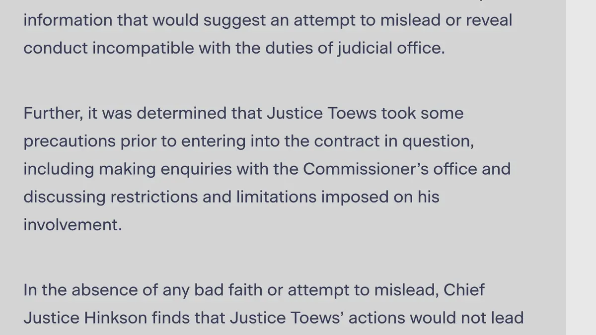 Canadian Judicial Council completes its review of complaint against the Honourable Victor Toews